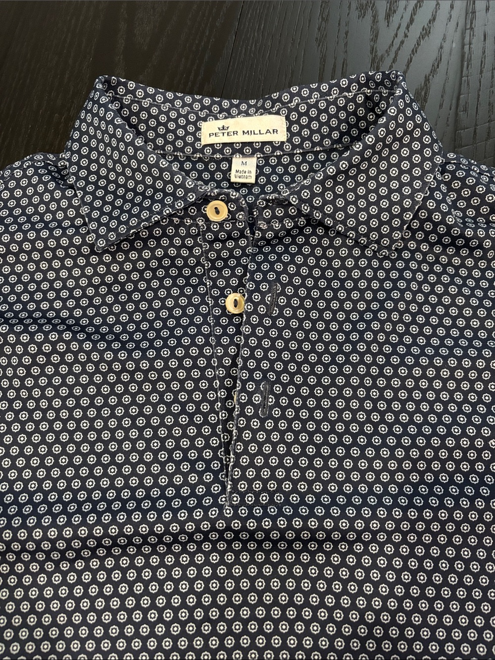 Peter Millar Navy Polo with White Micro-Print
